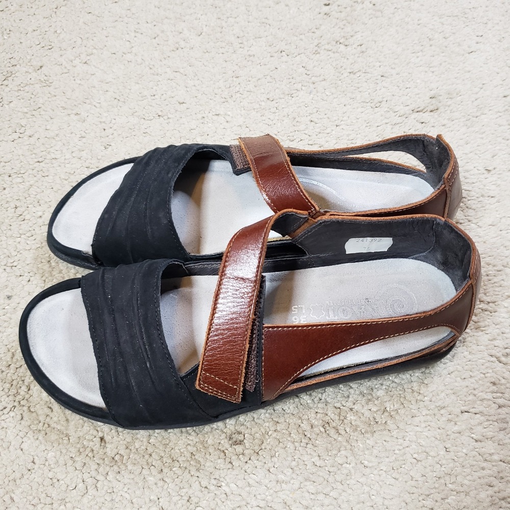 Naot Papaki Koru Sandals 36 US 5-5.5 Black Velvet Nubuck/Cinnamon Leather Shoes - Picture 3 of 11